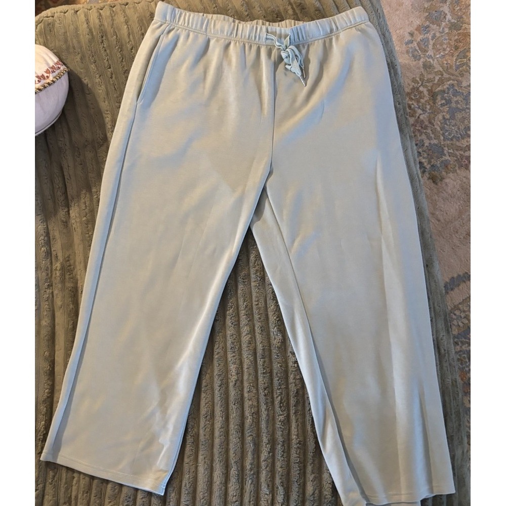 WIHOLL Sweatpants Womens XXL Green Wide Leg Elastic Waist Lightweight Lounge